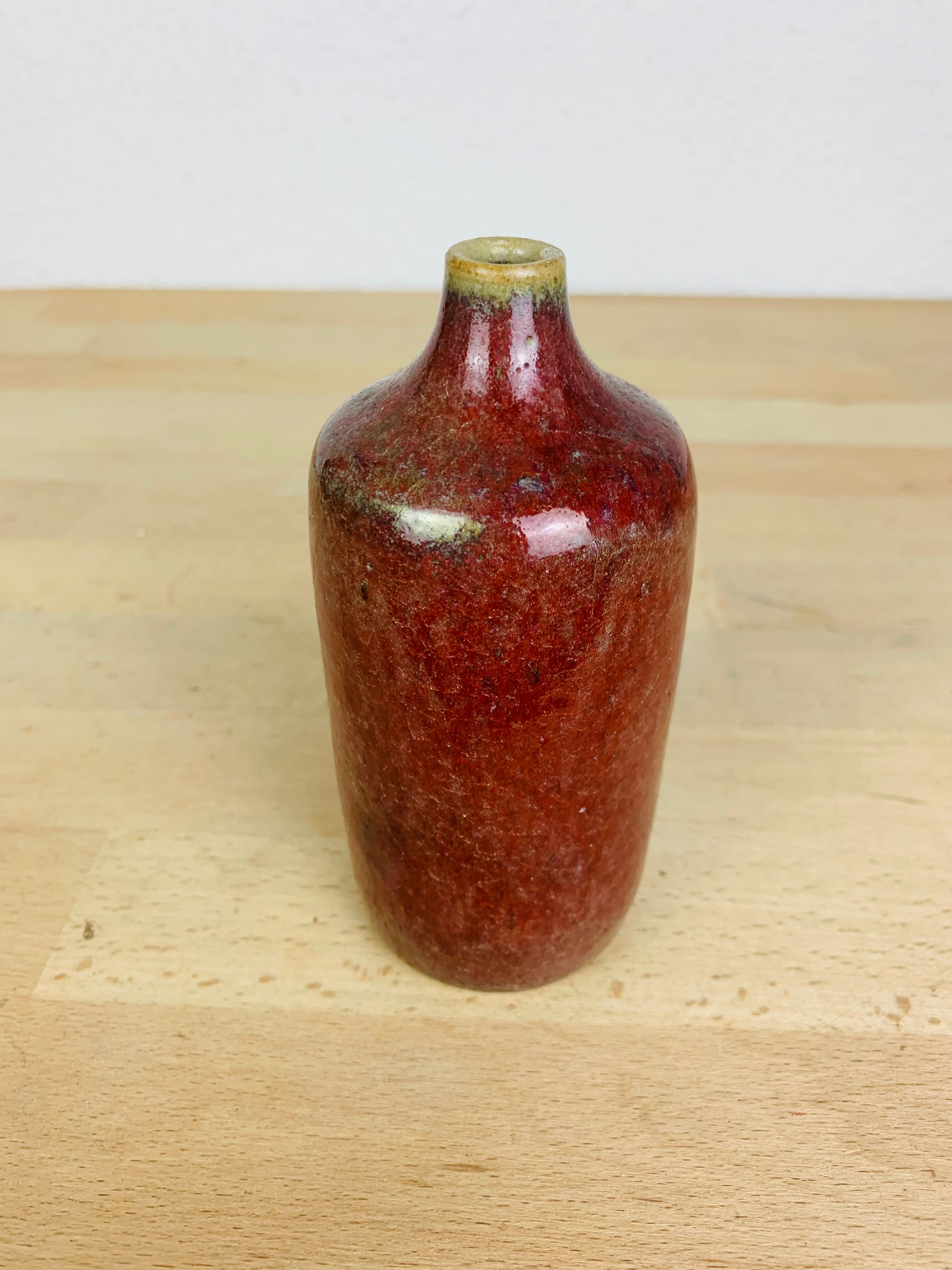 Vase red ceramic bottle signed