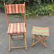 Folding canvas chair with stool, 1950s.