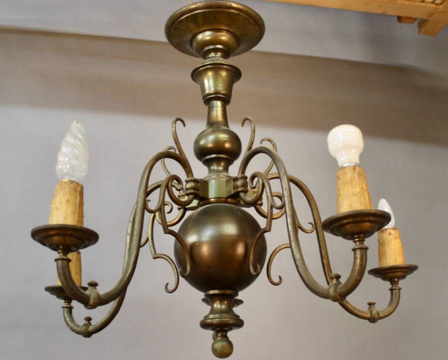 19th Century Dutch Bronze Chandelier with 5 Light Arms