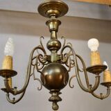 19th Century Dutch Bronze Chandelier with 5 Light Arms