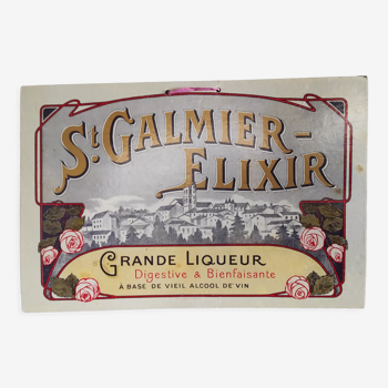 Old advertising plate cardboard liqueur St Galmier Elixir art nouveau advertising