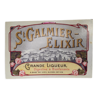 Old advertising plate cardboard liqueur St Galmier Elixir art nouveau advertising