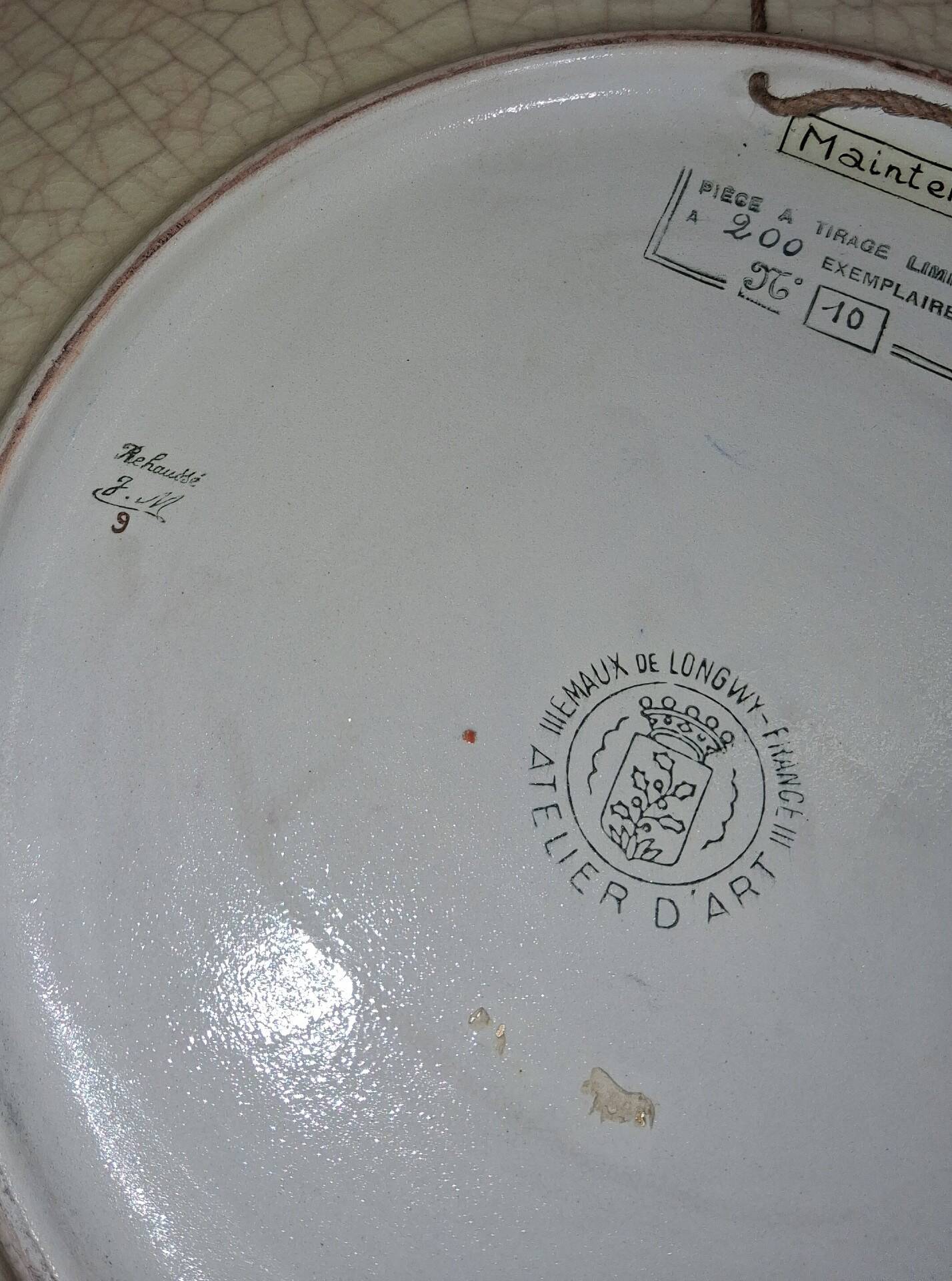 Immense decorative plate in Longwy enamels – Maintenon decor