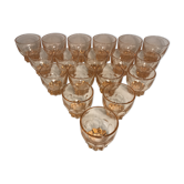 Series of 18 glasses molded glass twisted rose France vintage