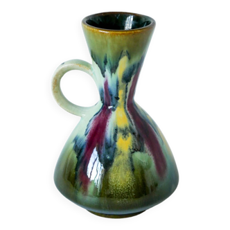 Petit vase en céramique vert et bordeaux 1970