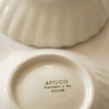 Set of 2 white porcelain scallop shell bowls, Apilco France