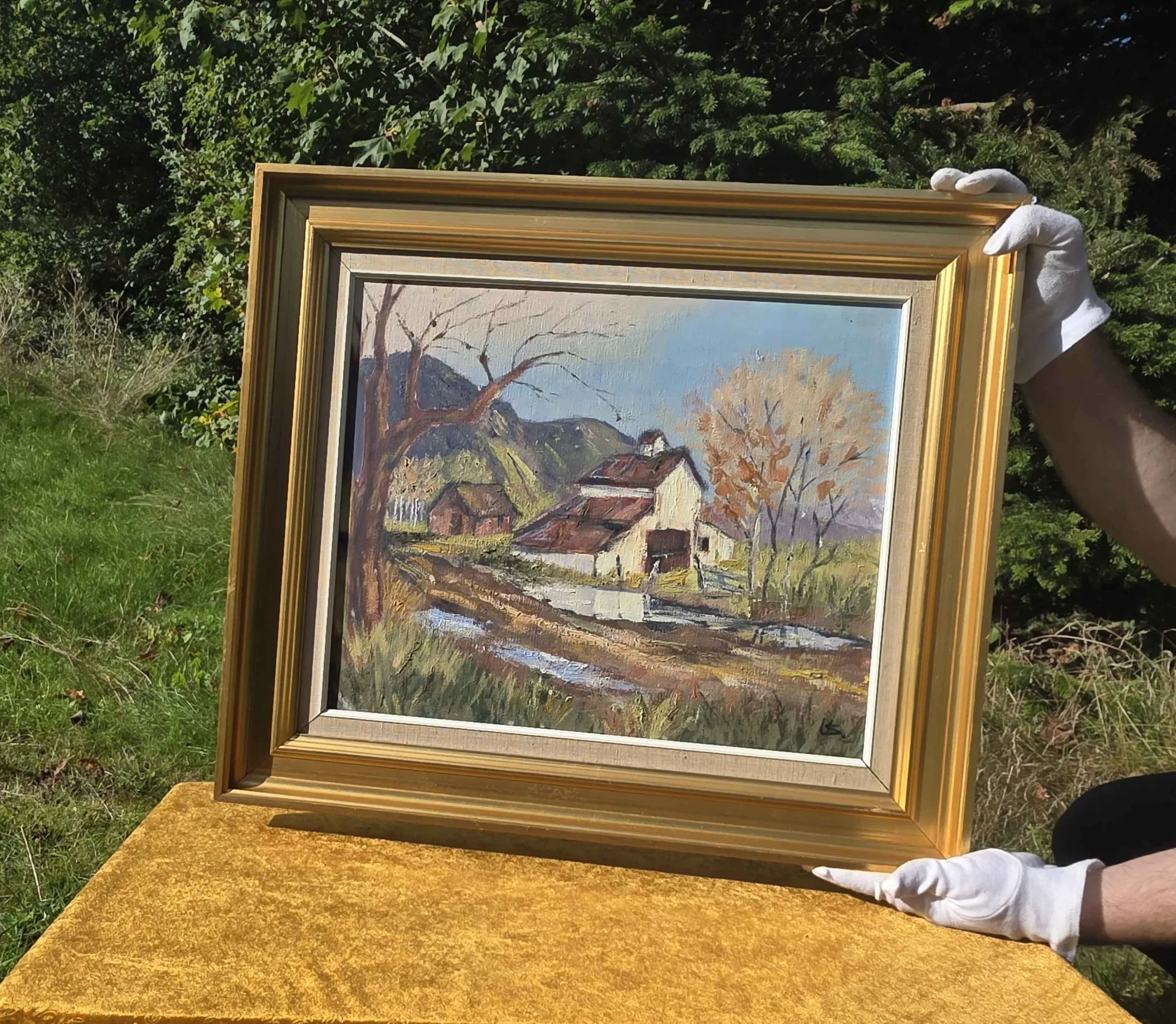 Vintage Oil Landscape Painting - Impasto Barn Scene
