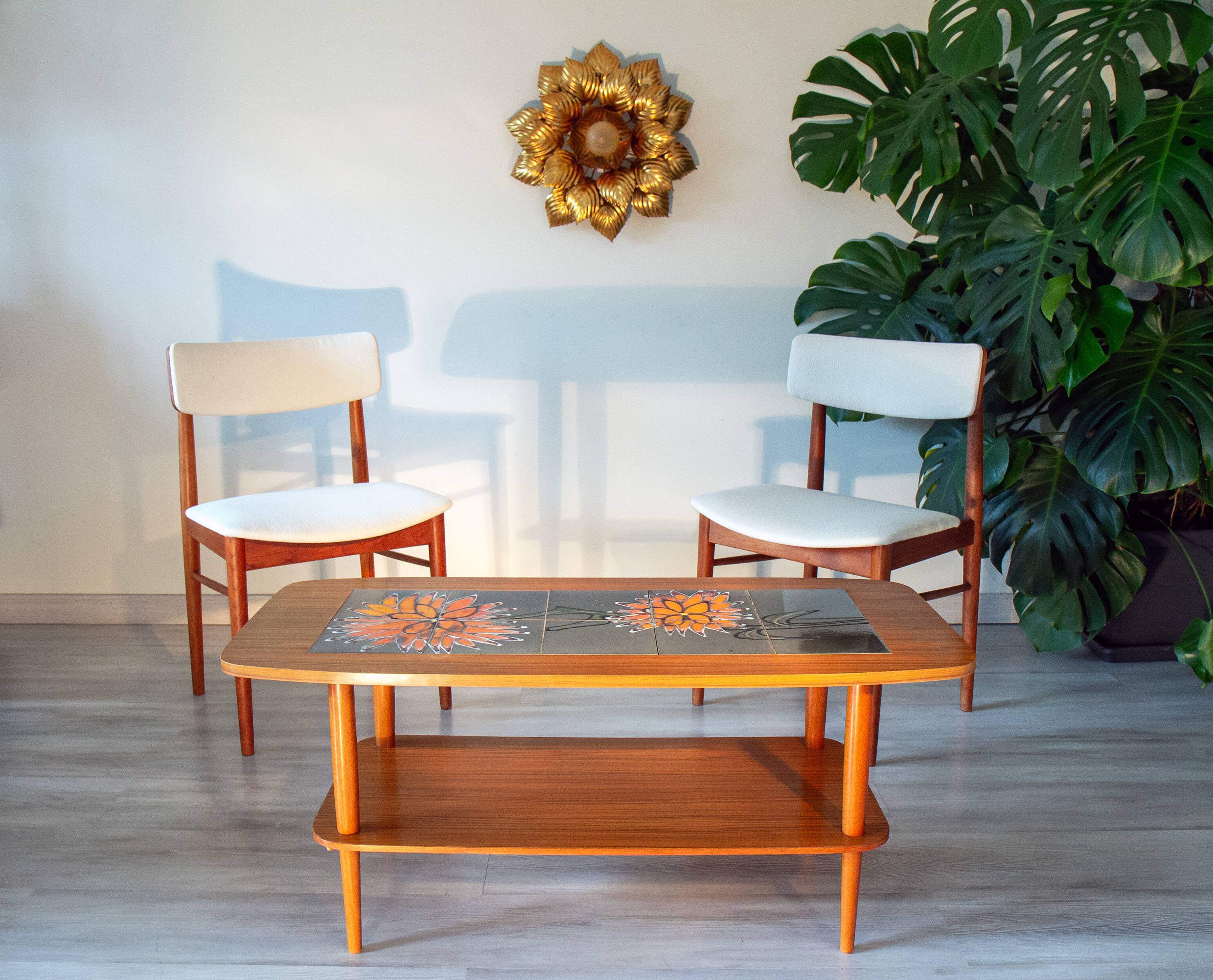 Ceramic and teak coffee table, Scandinavian design from the 60s