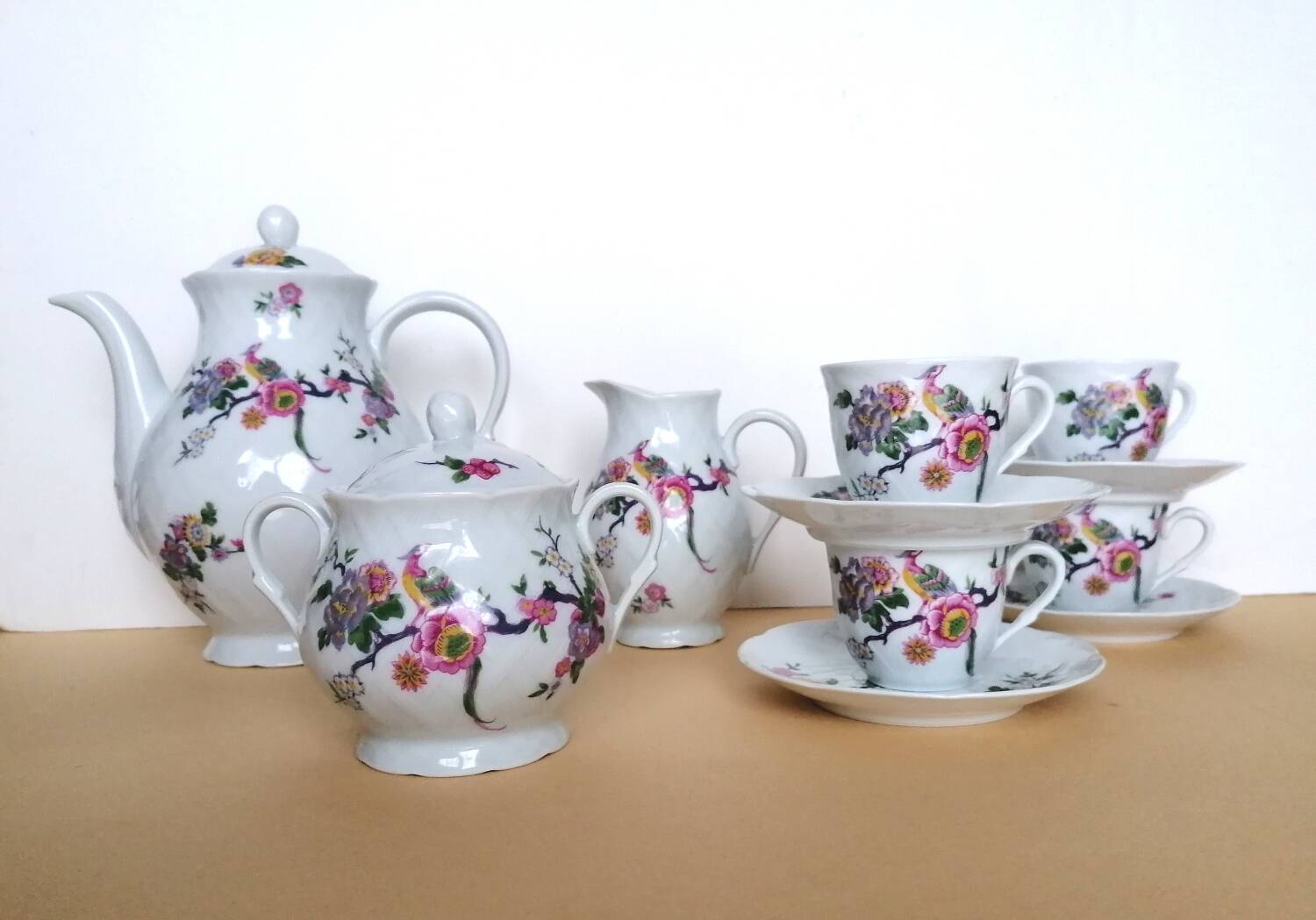 Bernardaud coffee service Limoges birds flowers