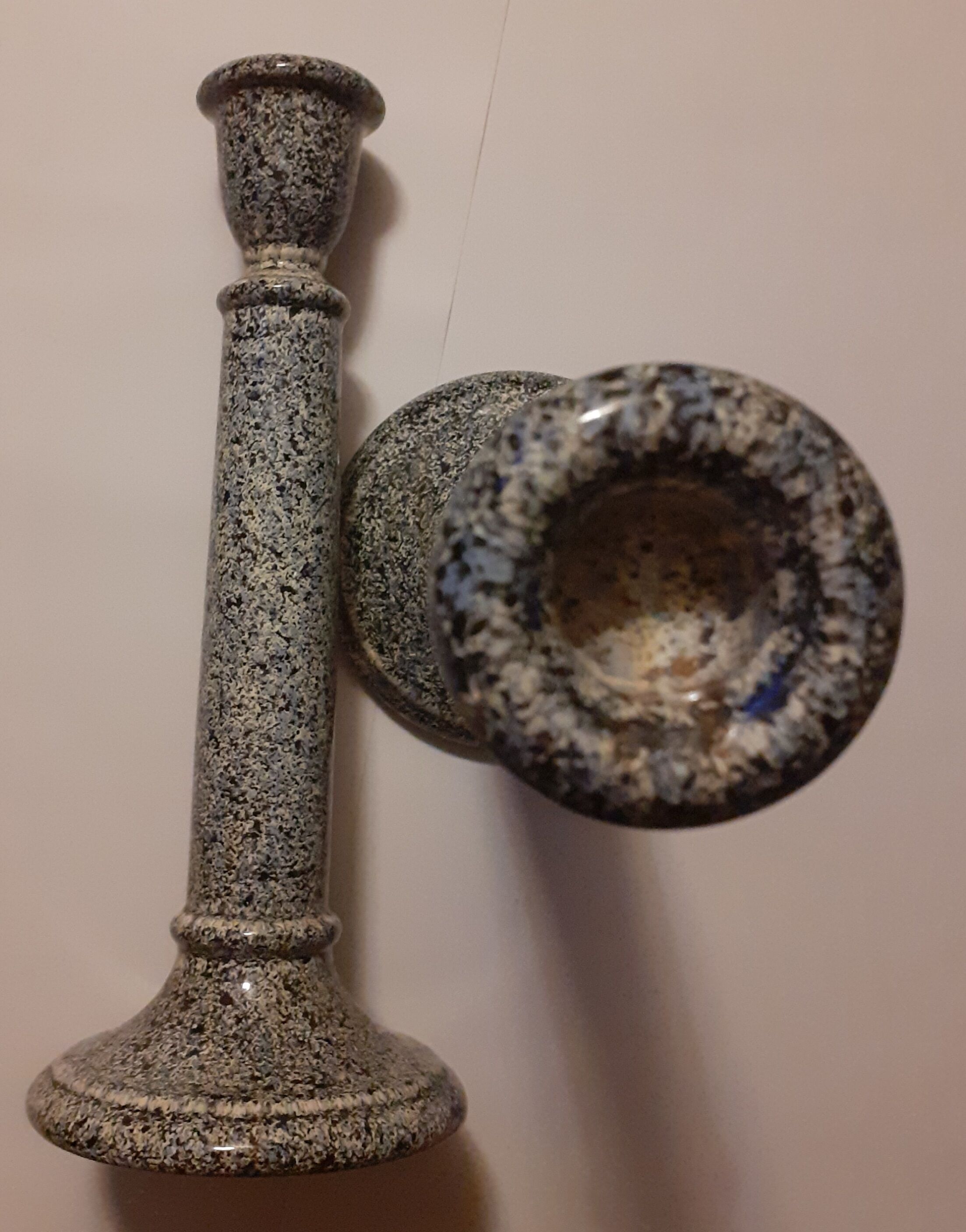 Duo of gres-style ceramic candle holders