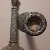 Duo of gres-style ceramic candle holders