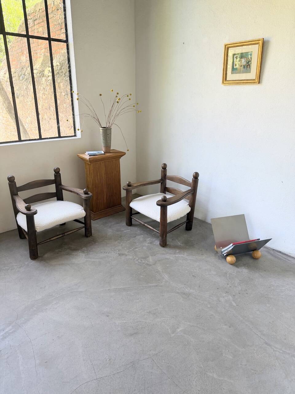 Pair of Dudouyt armchairs from the 1950s, oak.