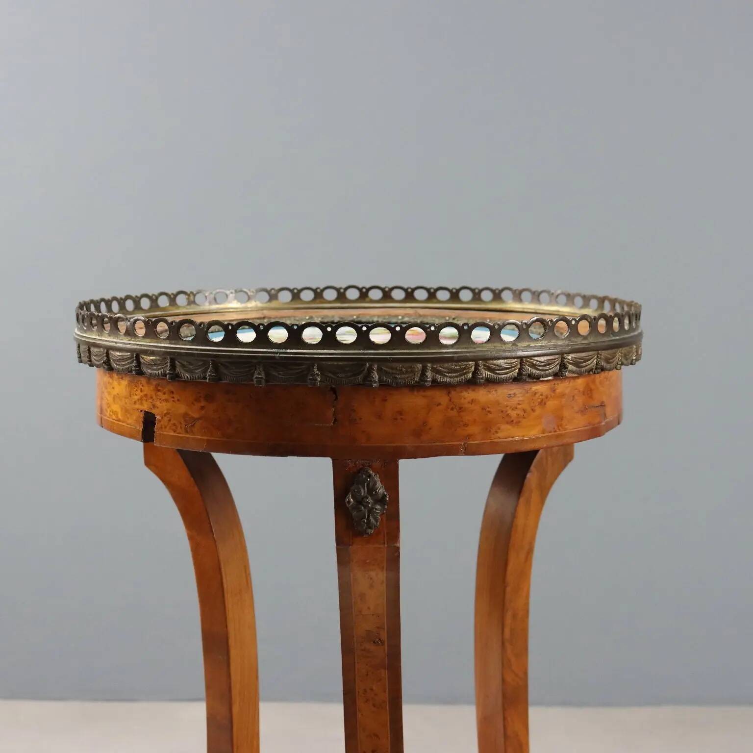 Antique walnut coffee table with painted ceramic insert, 20th century.