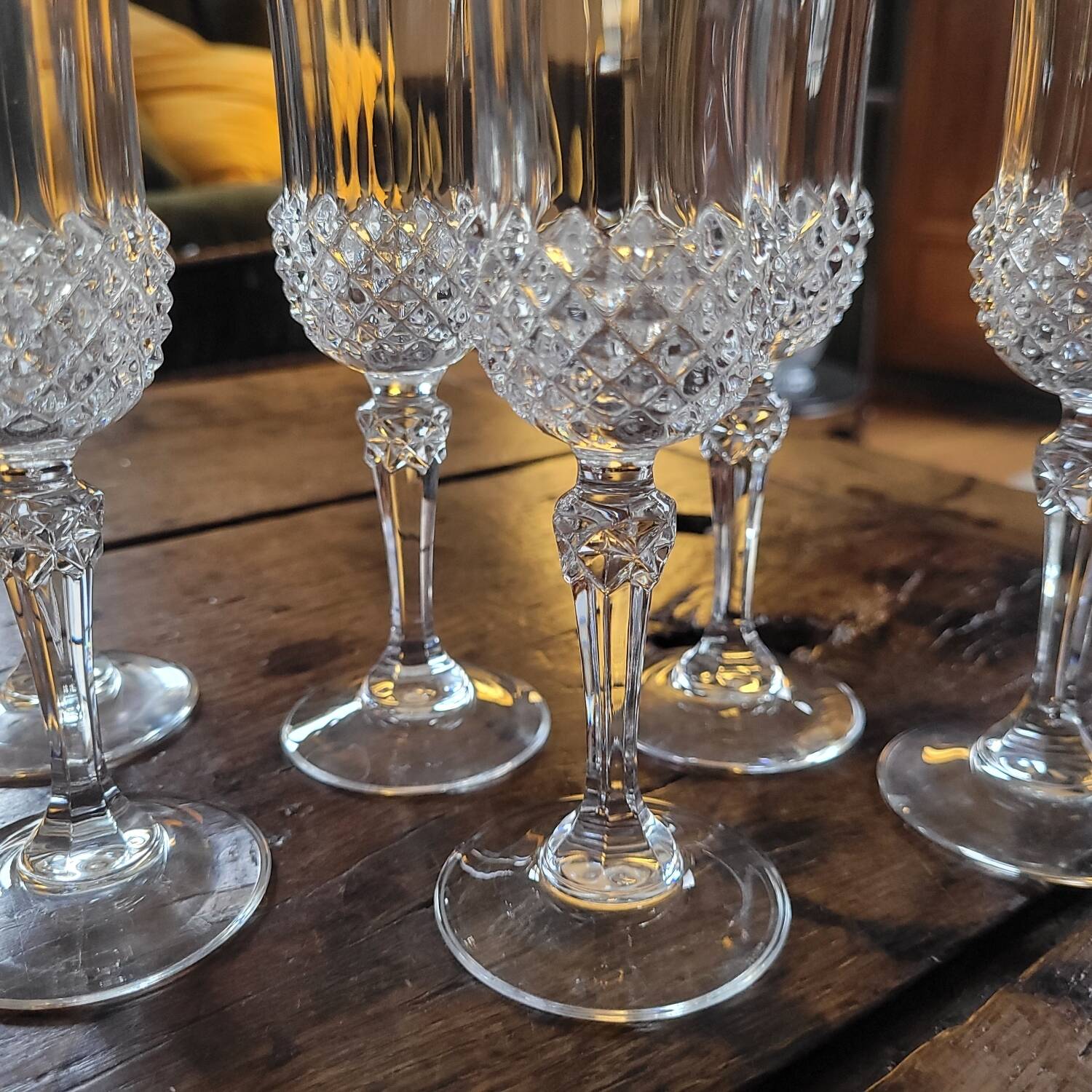 Set of 8 cut crystal flutes from the 70s-80s.