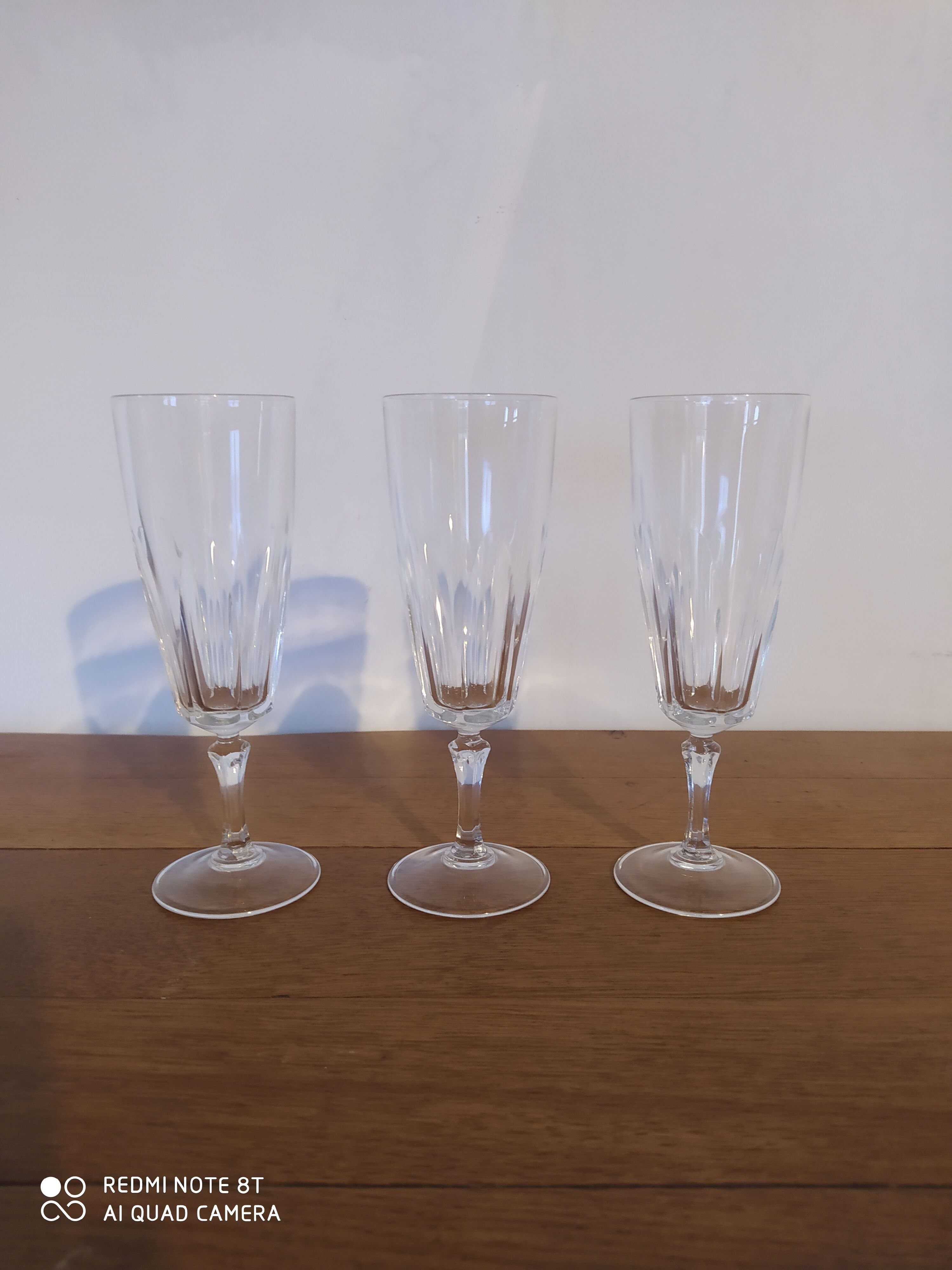 Set of 3 Baccarat or Saint Louis crystal champagne flutes
