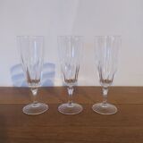 Set of 3 Baccarat or Saint Louis crystal champagne flutes