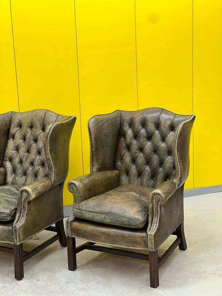 Vintage leather chesterfield wingback armchair-(price is for one Chair)