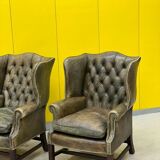 Vintage leather chesterfield wingback armchair-(price is for one Chair)