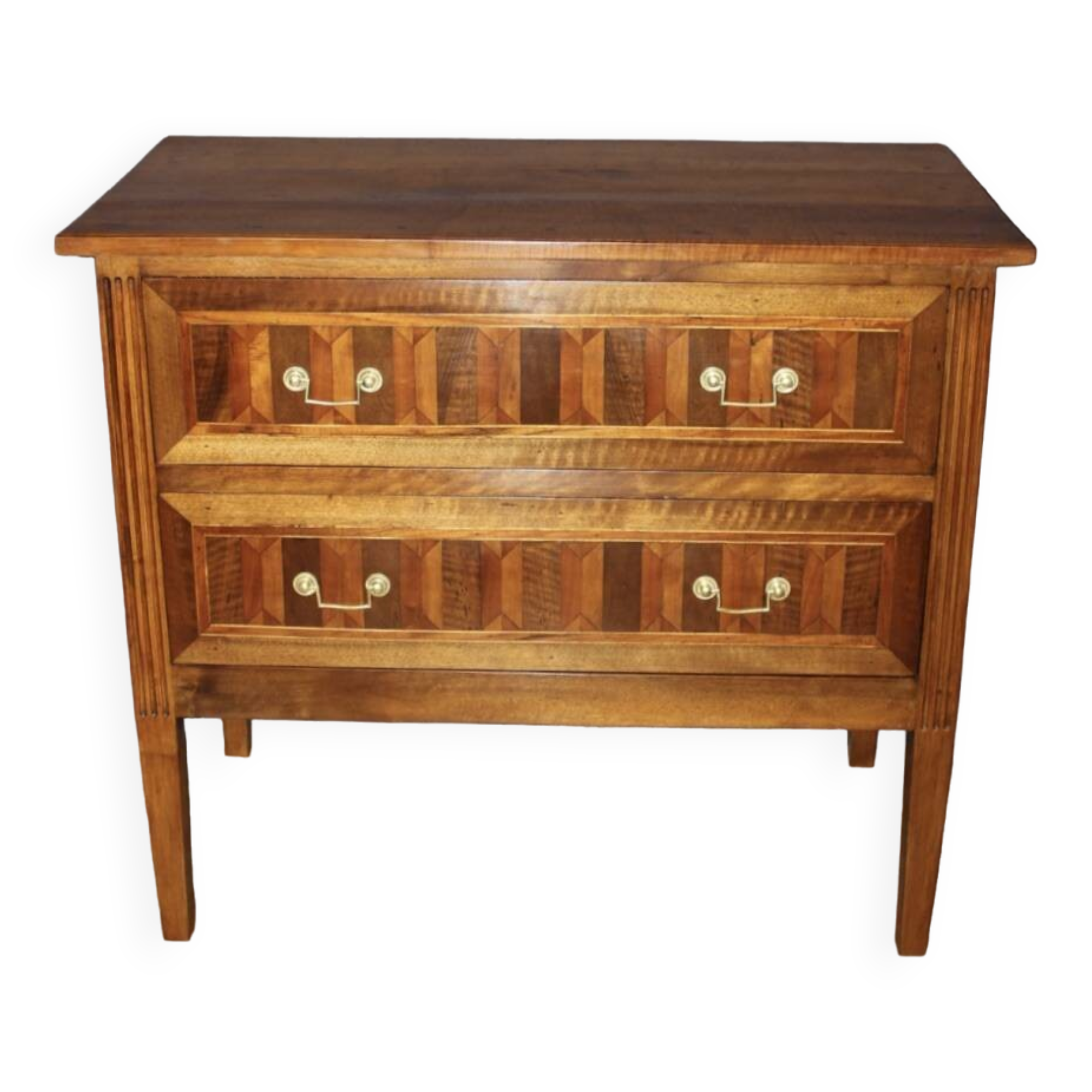 Louis XVI style chest of drawers in walnut and 19th century marquetry