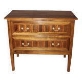 Commode de style Louis XVI en noyer et marqueterie XIX