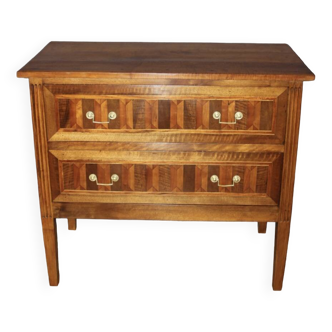 Louis XVI style chest of drawers in walnut and 19th century marquetry