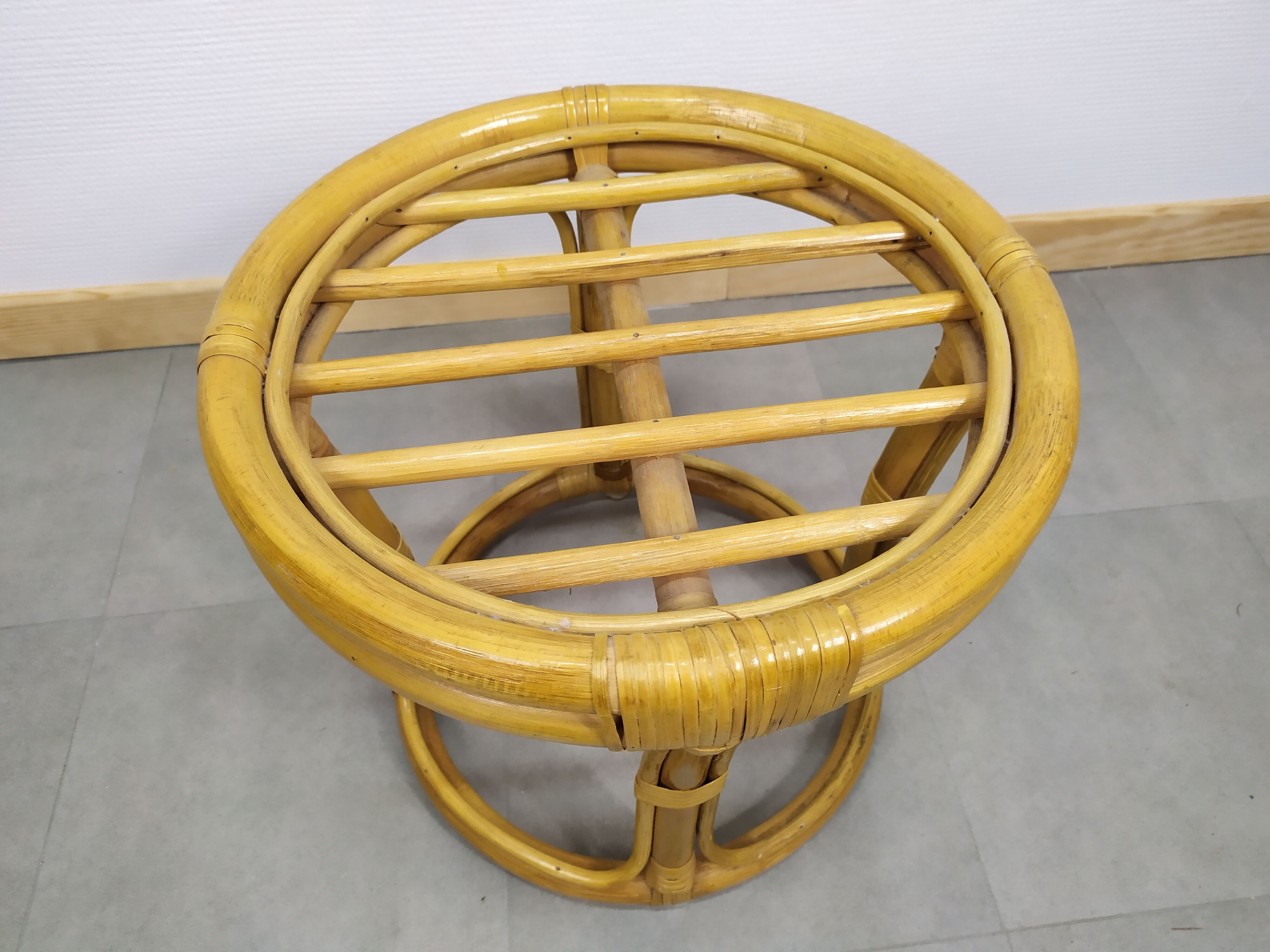 Vintage old rattan pouf