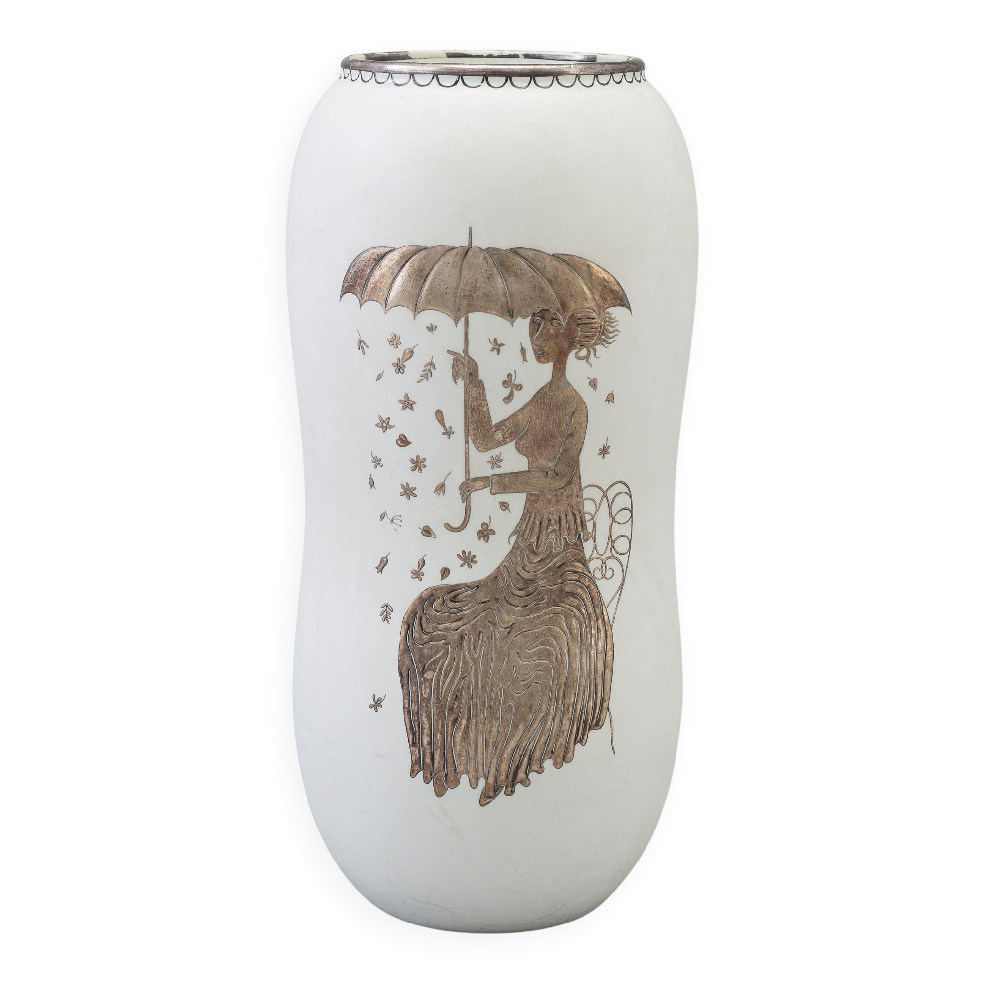 "Vase 'Grazia' by Stig Lindberg Ceramic and silver Gustavsberg Sweden 1960"