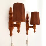 Vintage Swedish wall sconces in pine, 1970s, set of 2