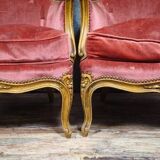 Pair of cabriolet armchairs in Louis XV style – Carved wood – Pink velvet –