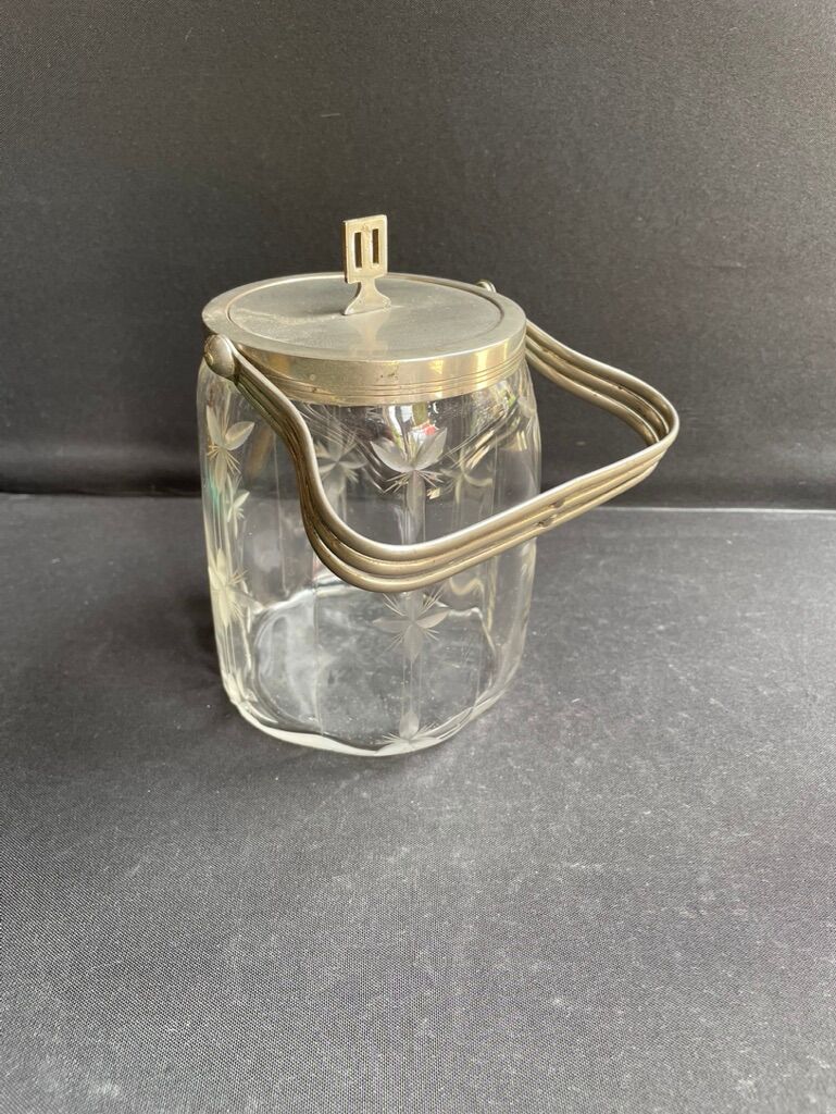 Cut crystal and silver metal cookie bucket – Art Deco