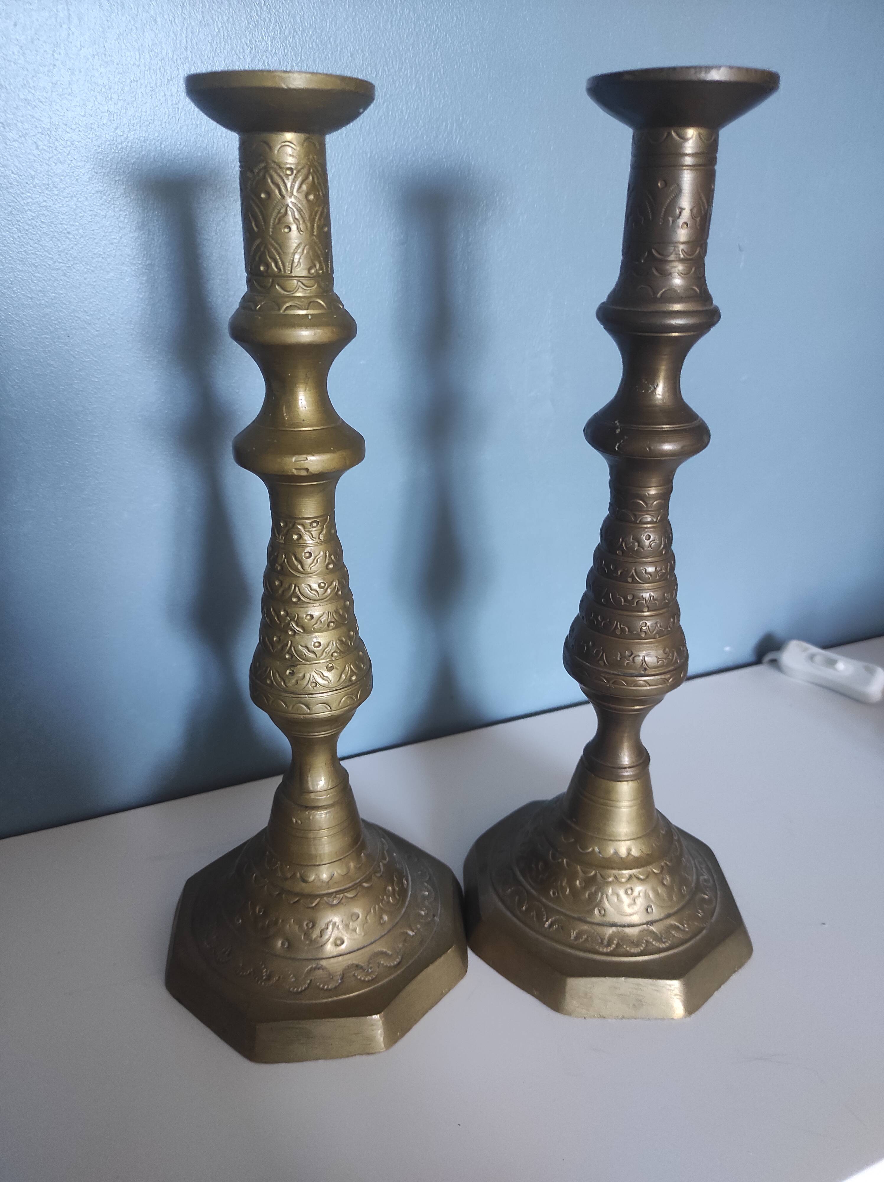 Pairs of Brass Candlesticks, made and cut by hand