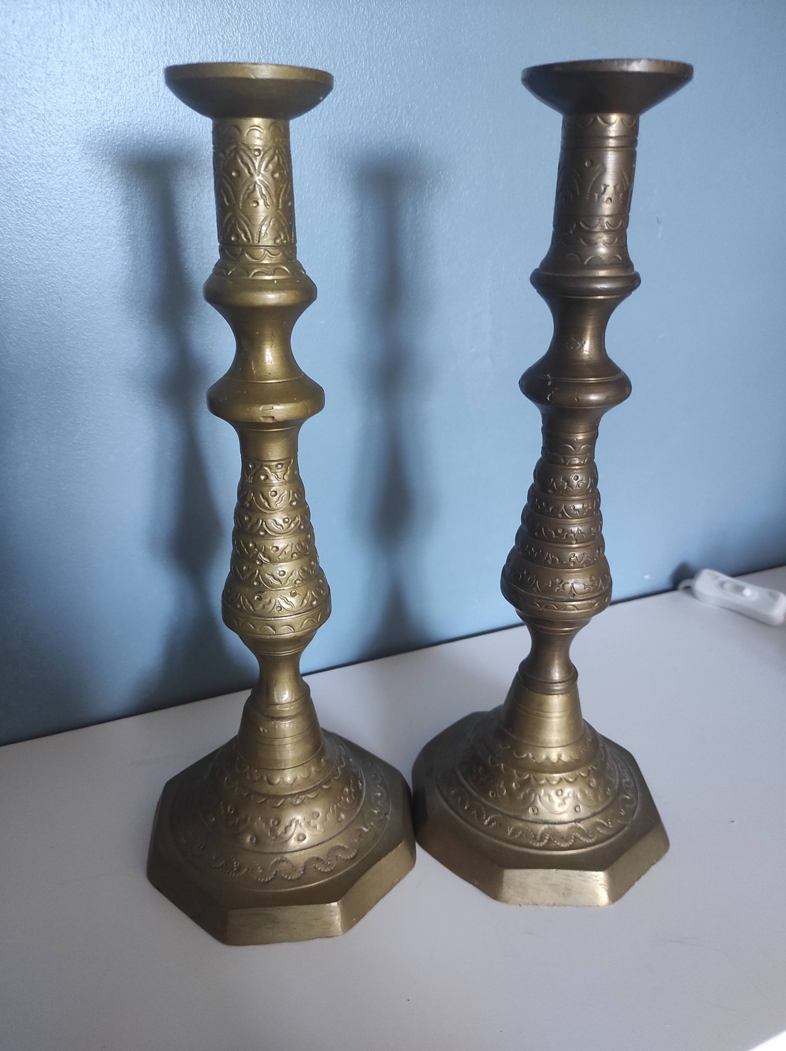 Pairs of Brass Candlesticks, made and cut by hand