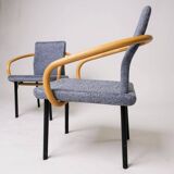 4x Chaise Mandarin par Ettore Sottsass pour Knoll, 1986 - Tissu bleu, bambou