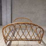 Vintage rattan basket sofa bed - 1950s