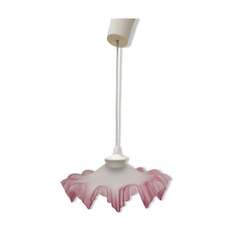 Old suspension lamp with parma pink frosted glass lampshade