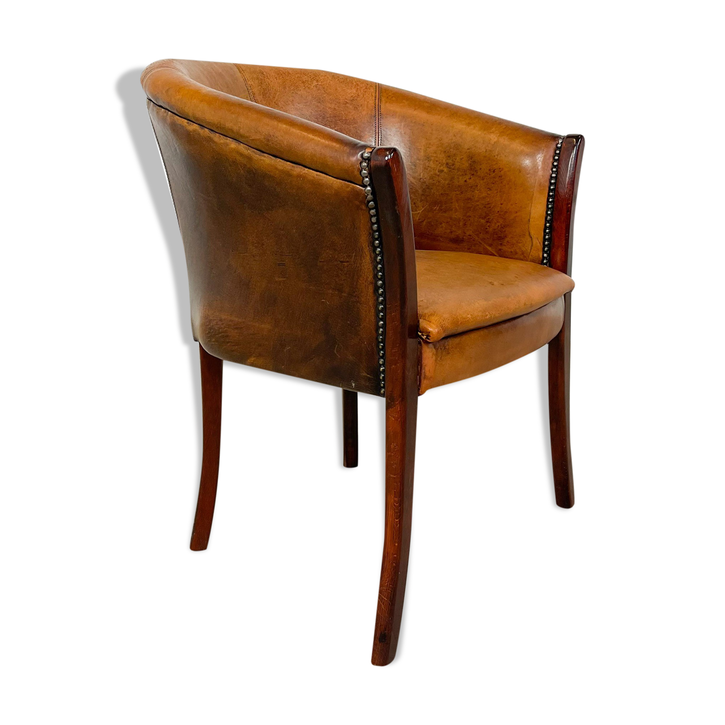 Chaise club en cuir de mouton vintage baignoire haute Enschede