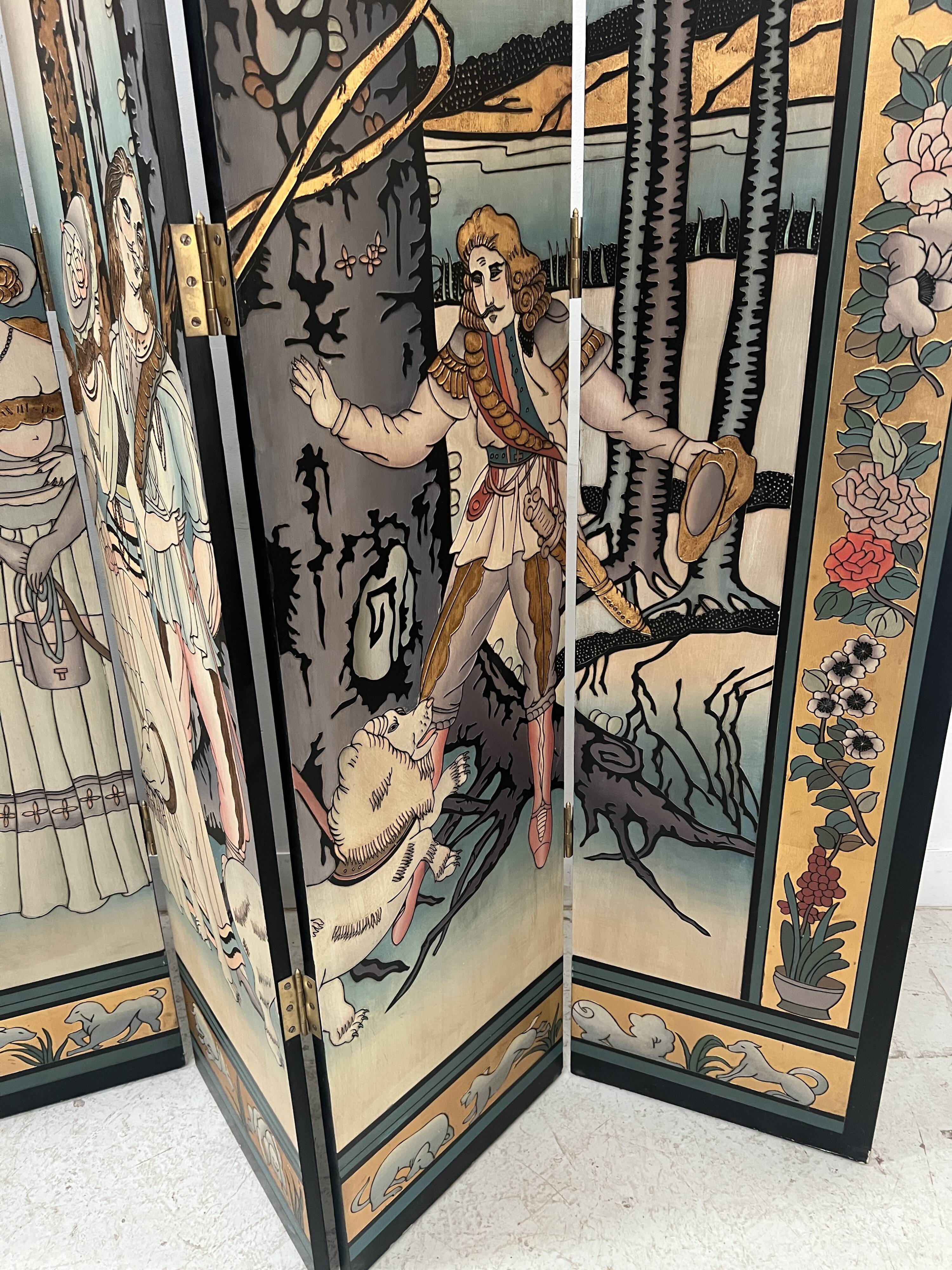 Six-panel painted screen, 20th century