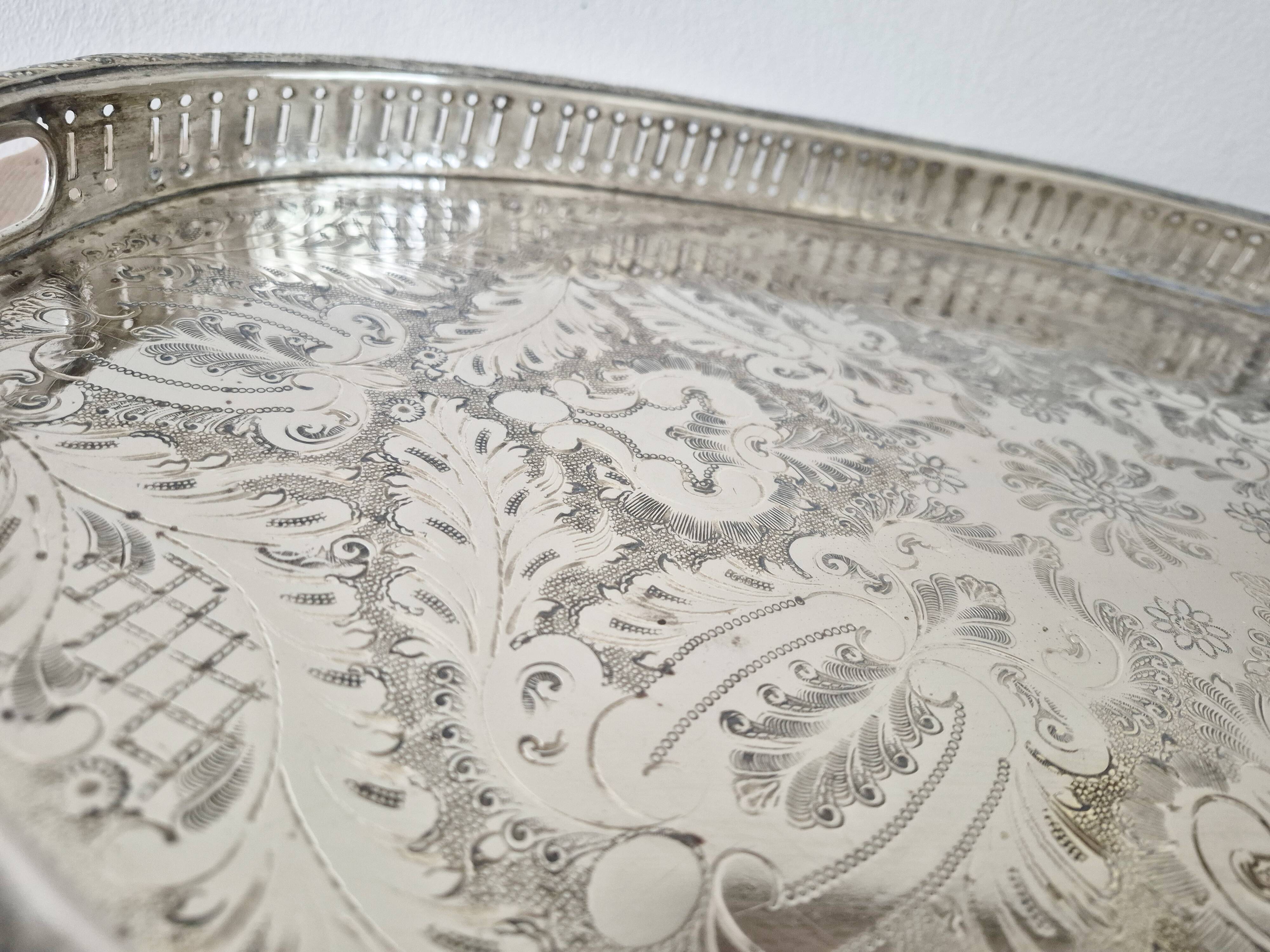 Oval silver-plated metal serving dish