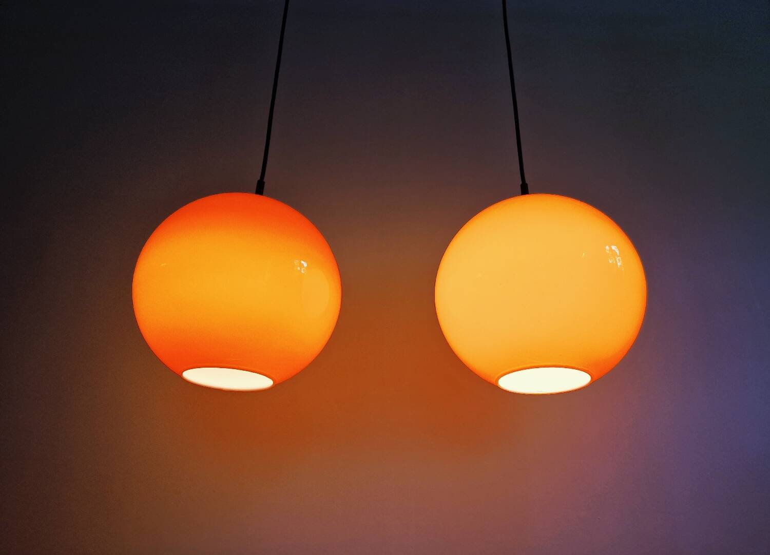 Vintage orange opaline glass pendant light (4 available), 1970s