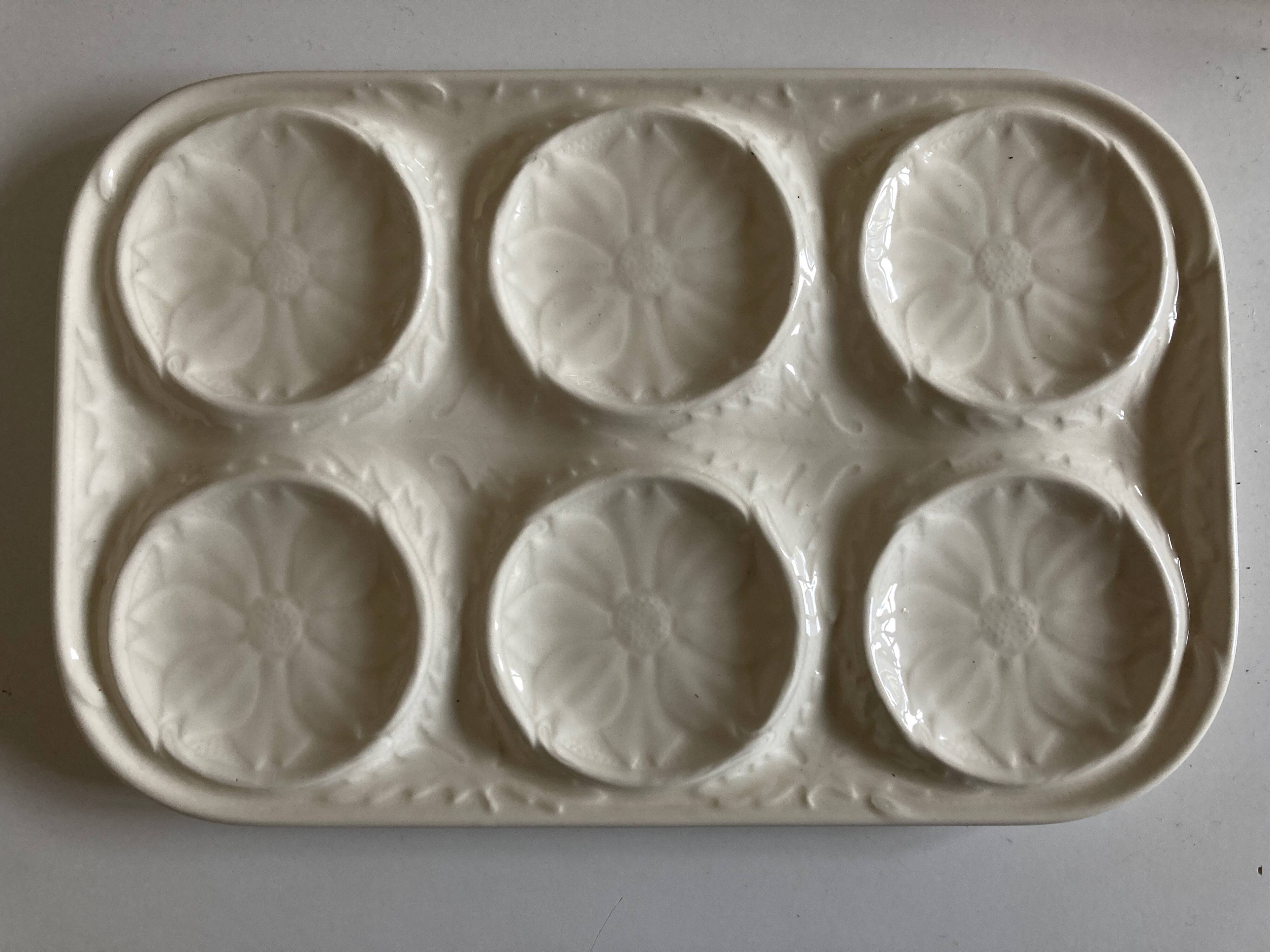 Gien earthenware white slip dish 1970