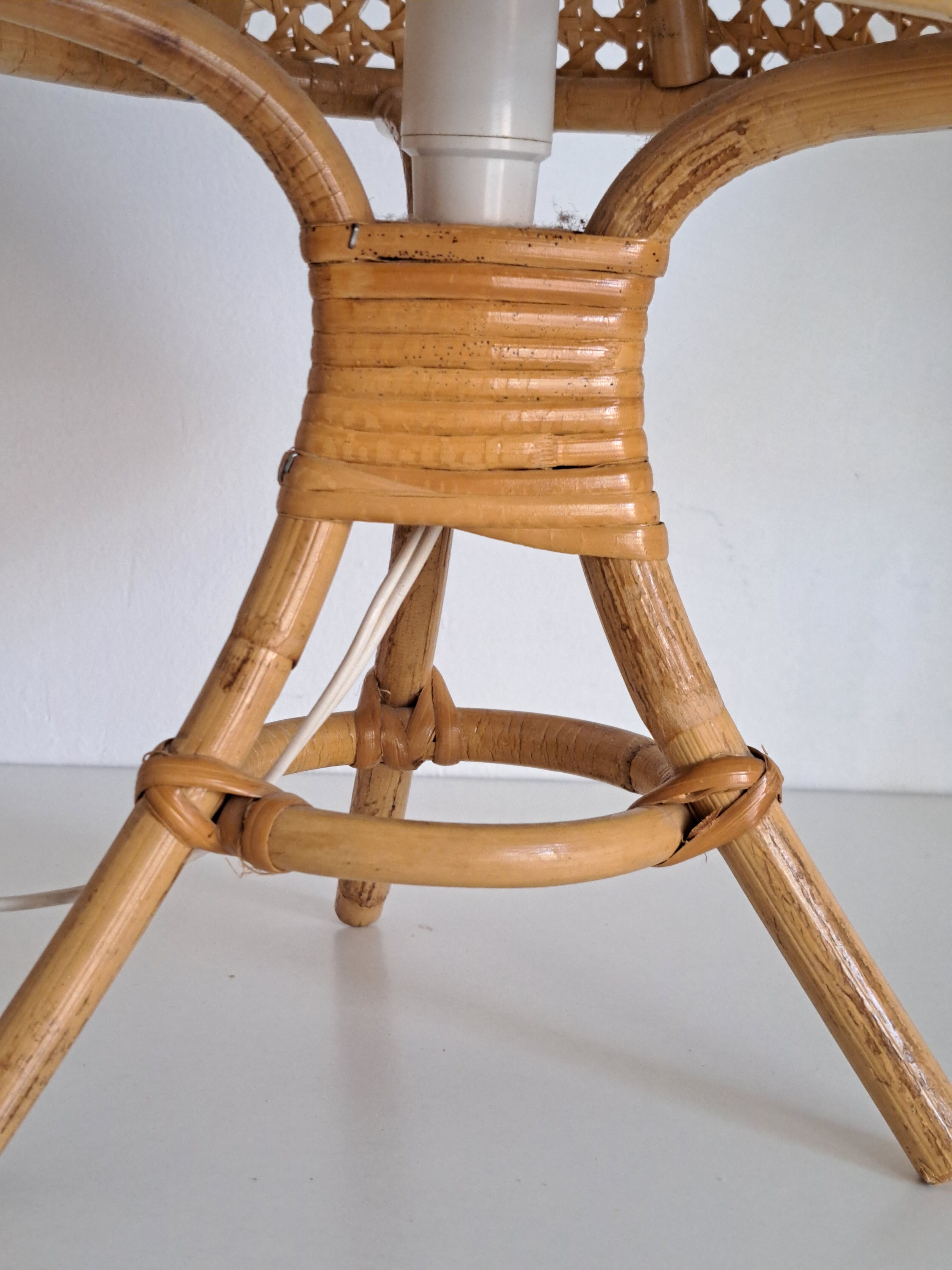 Pair of cane and bamboo lamps