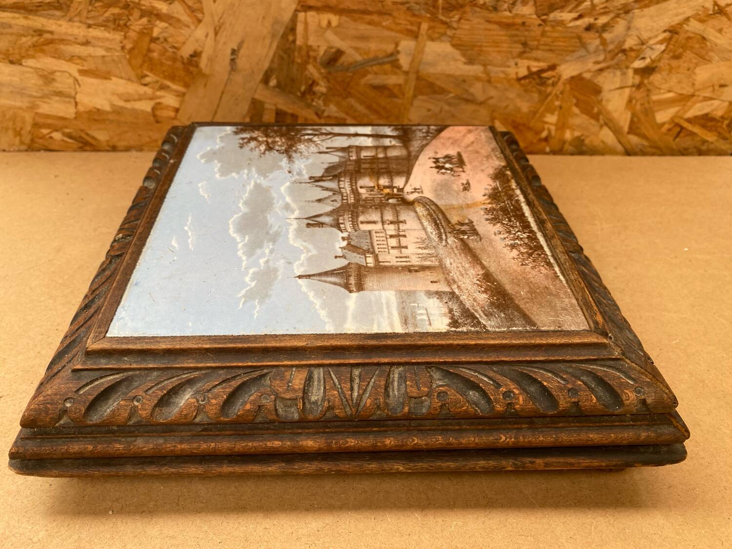 Antique painted ceramic musical coaster chateau chaumont/loire