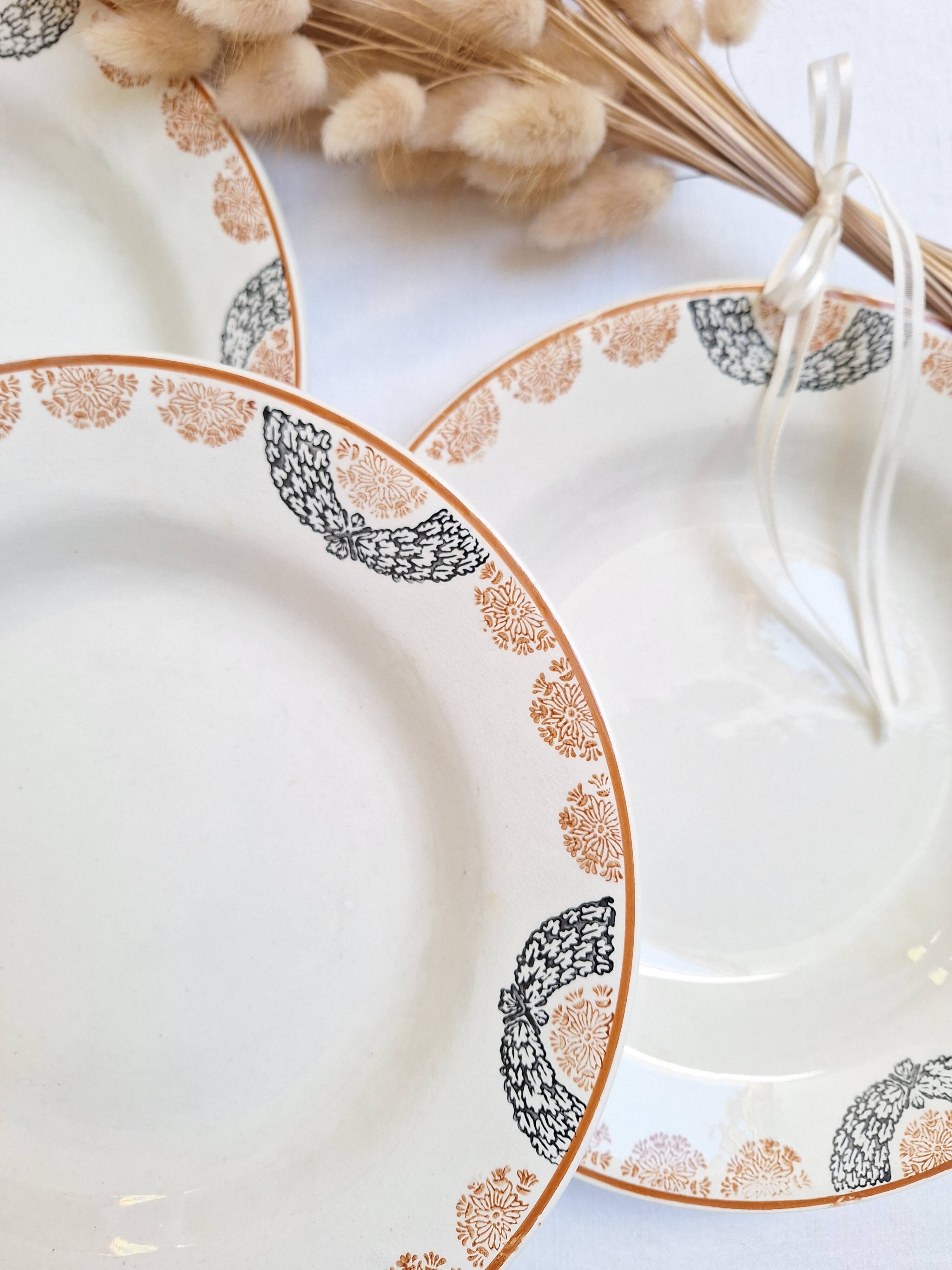 HBCM Pauline pattern soup plates, orange and black