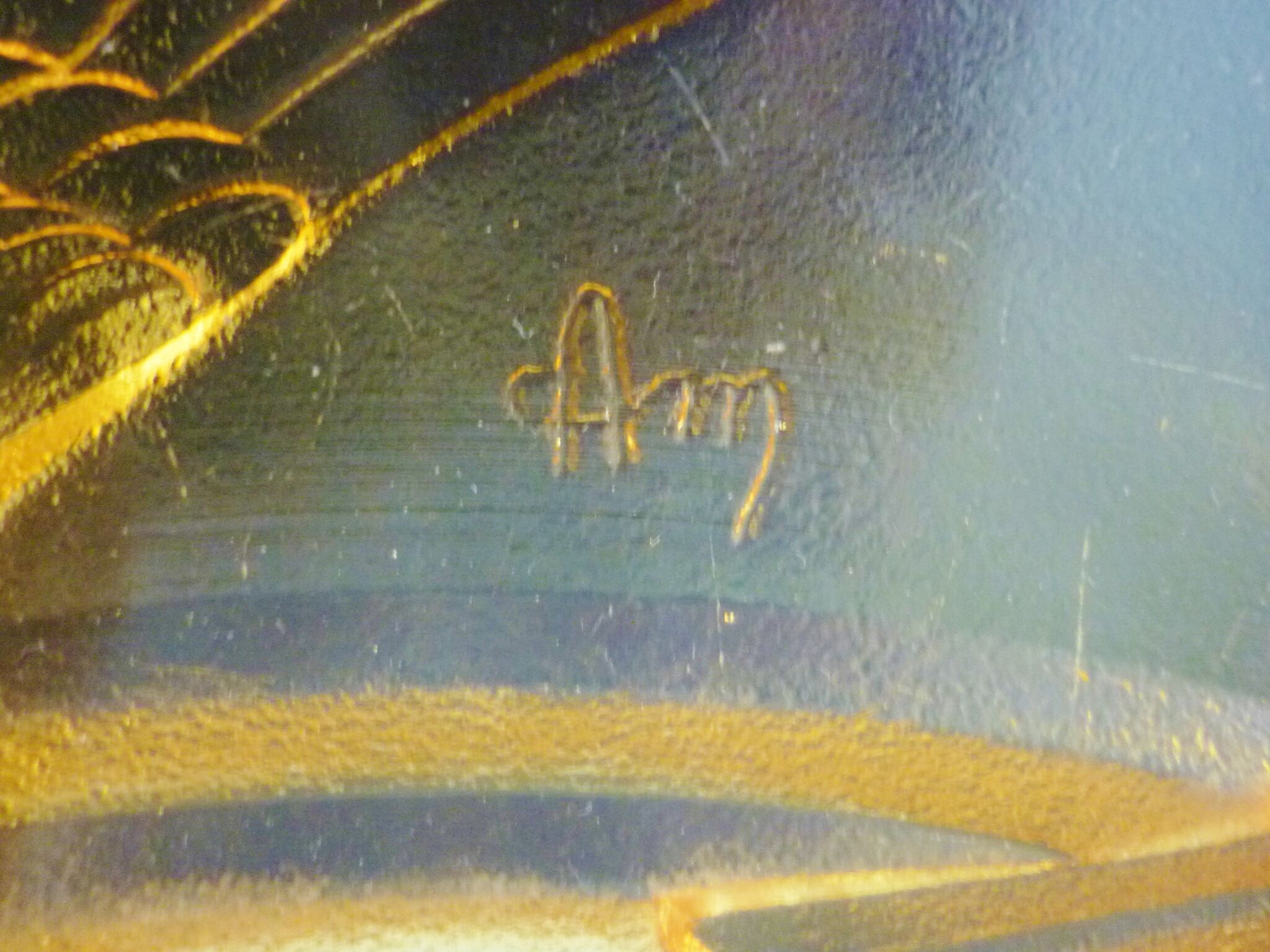 Cup, art deco centerpiece, 1930, pressed glass, molded, signed A.Miguel, albatross