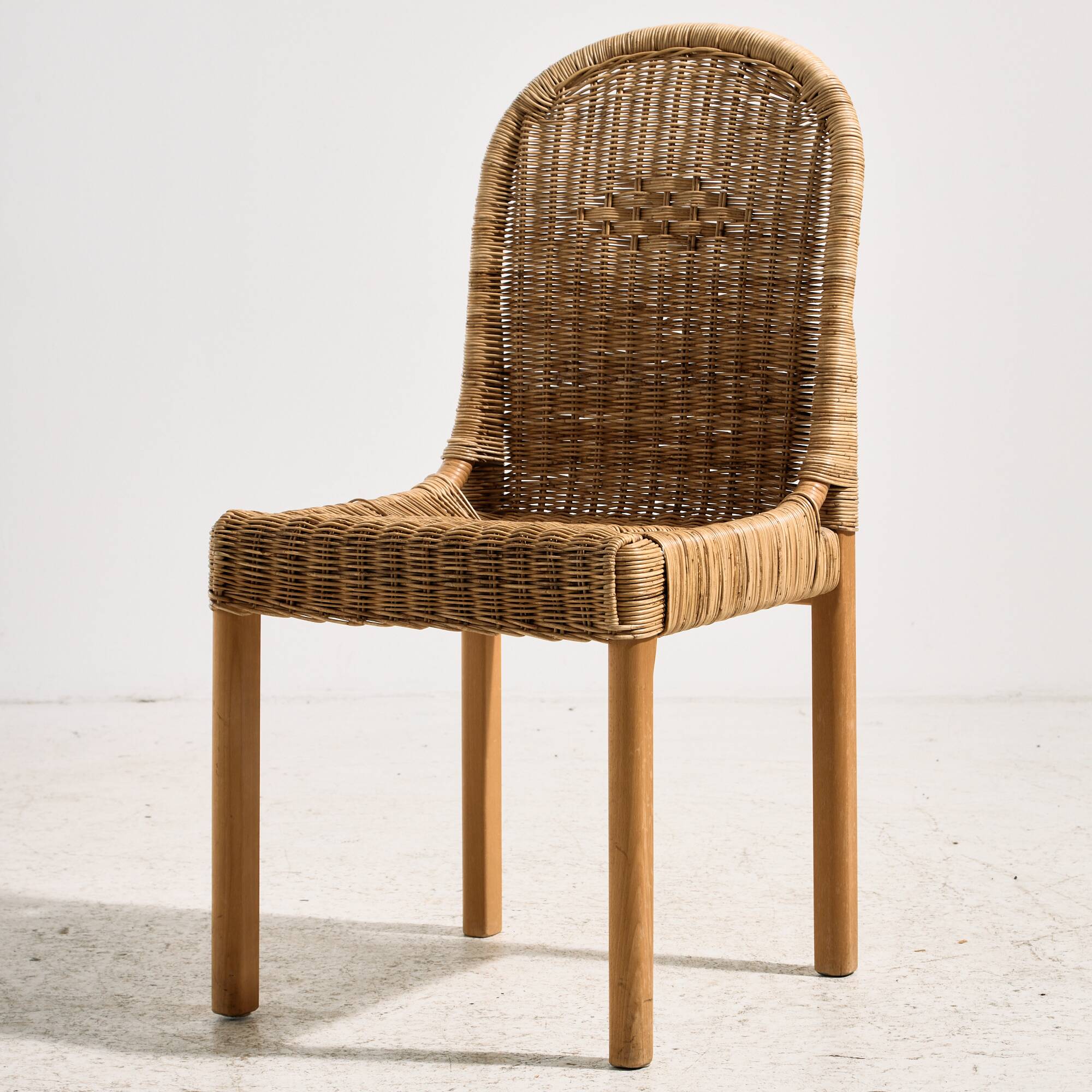 Oak and rattan chair, set of 4
