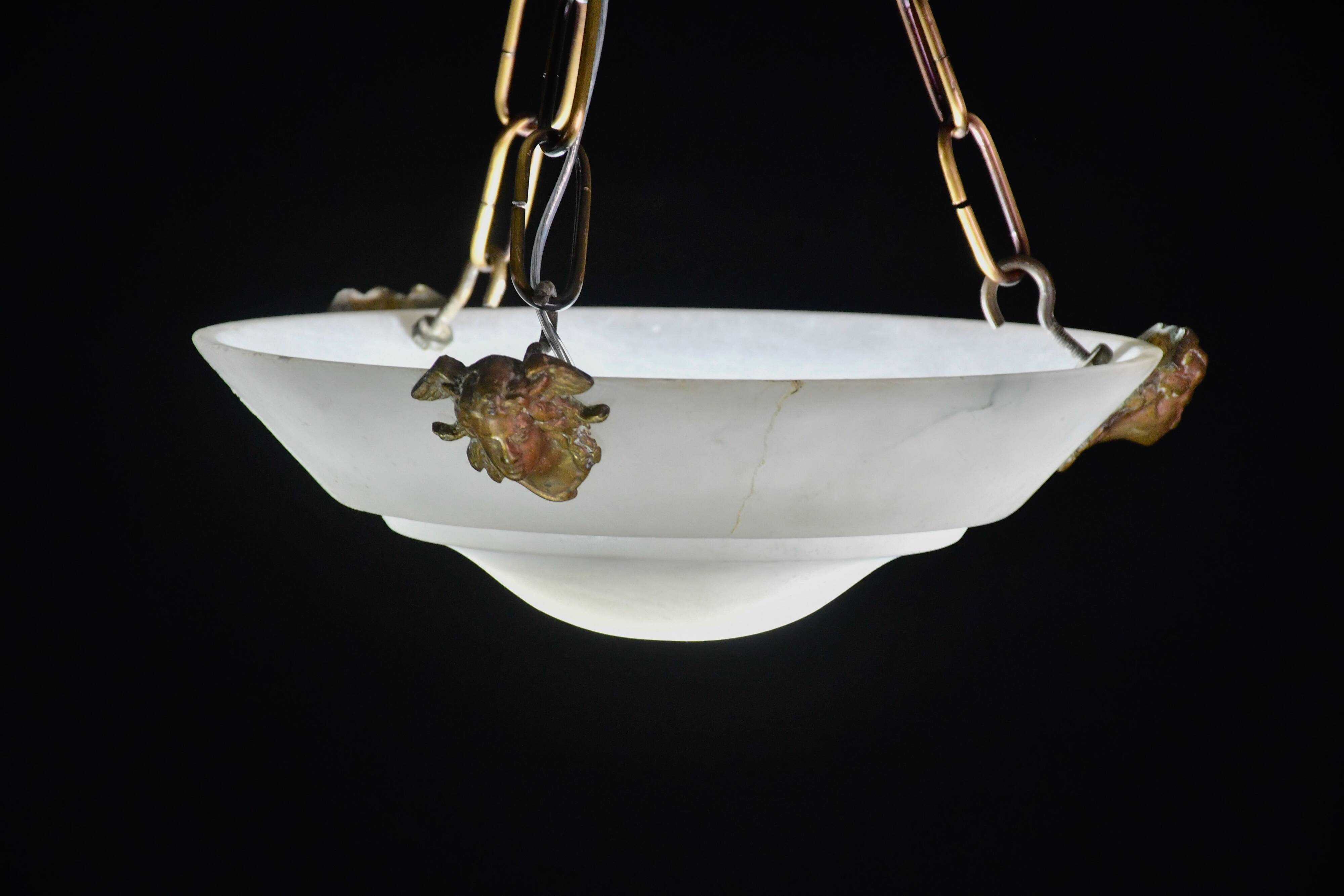 Charming white Art Deco alabaster pendant, 1940s
