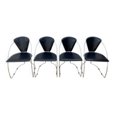 Set of 4 Linda armchairs by Arrben in black leather with a chrome steel frame.