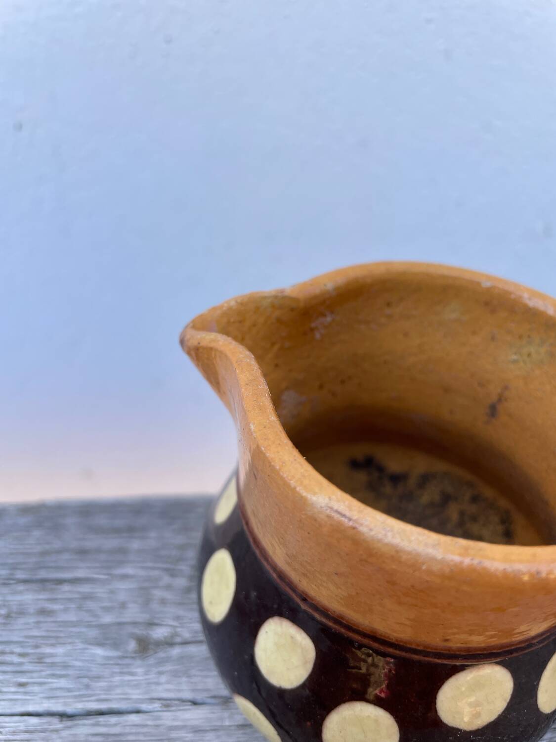 Duo of small Italian polka dot jars