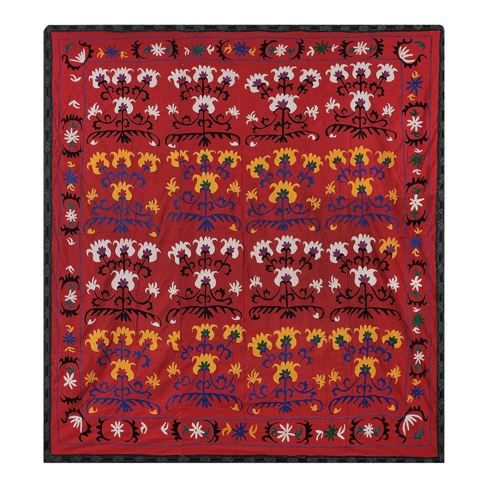 Vintage hand-embroidered tribal tapestry 222x231 cm