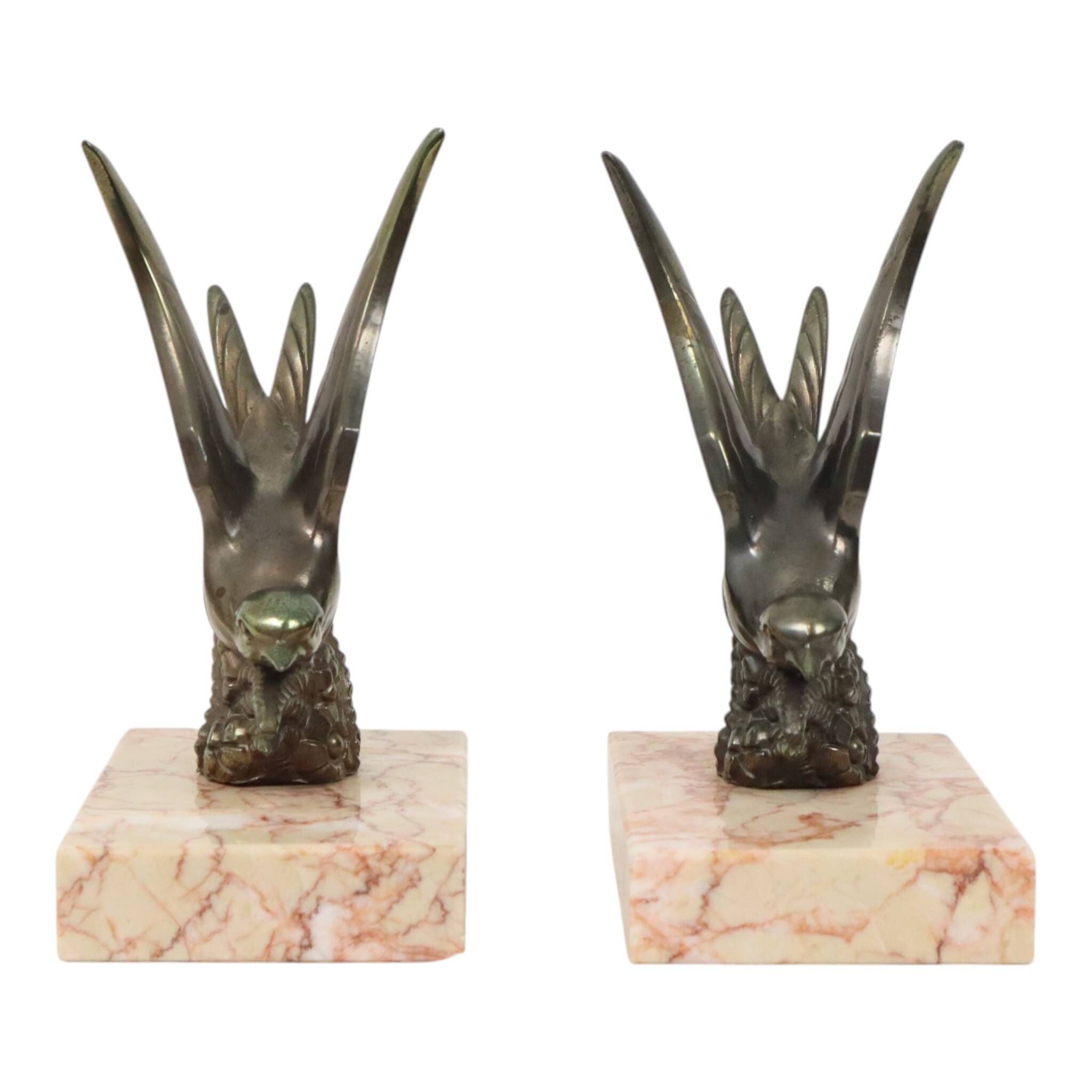 Pair of Art Deco Swallows Birds Bookends 1930s